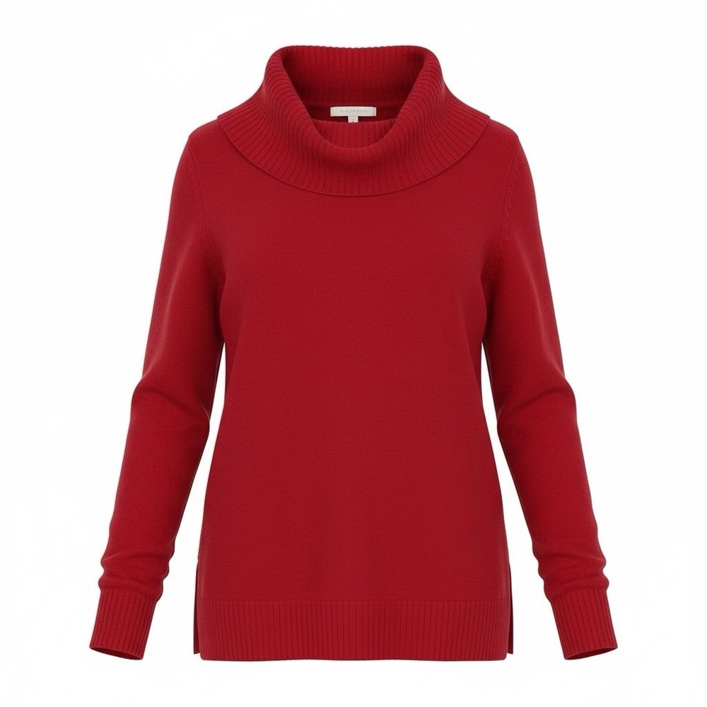 Crown & Ivy Red Cowl Neck Rib-Knit Pullover Sweater Womens Petite Medium PM